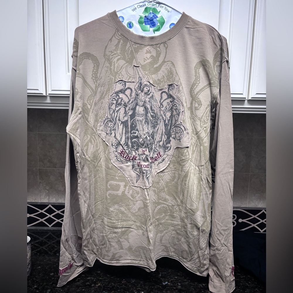 Y2K Vintage 90’s Dragonfly Rock N Roll Long Sleeve Shirt Size L